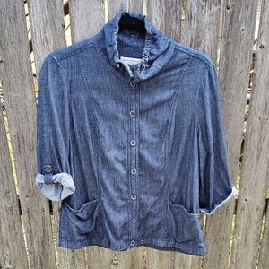 Denim Button-Up Ruffle Collar Shacket